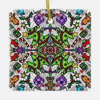 Pretty Colorful Christmas Mandala Ceramic Ornament