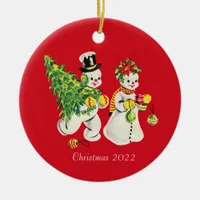 Retro Snowcouple Ceramic Ornament