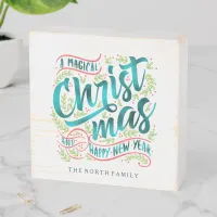 Magical Christmas Typography Teal ID441 Wooden Box Sign