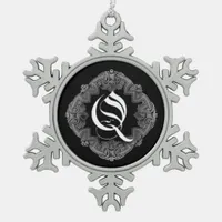 Elegant Goth Initial Q Snowflake Ornament