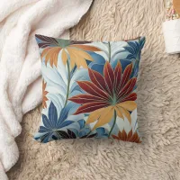 Colorful Floral Pattern With Leaves and Blooms Throw Pillow