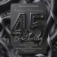 Elegant Chic Black Glitter 45th Birthday Party Invitation