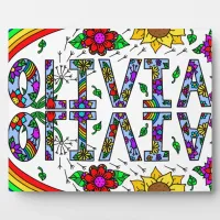 Whimsical Wild Flowers and Girl's Name Olivia Plaque