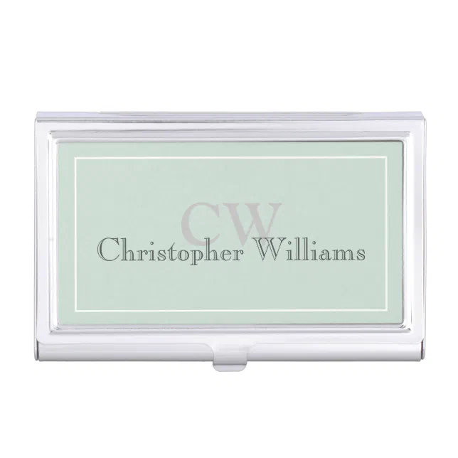 Green Minimalist Name Monogram Business Card Case