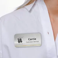 Your Logo Brushed Metallic Silver Name Tag w/ Gold