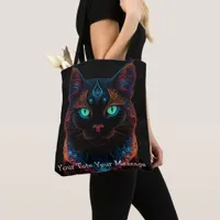 Cosmic Guardian Cat – Neon Galaxy Mandala Tote Bag