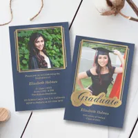 Blue and Gold Graduation Photo Invitation