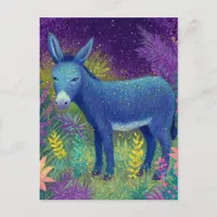 Cute Beautiful Donkey Blue Purple Postcard