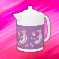 Pretty Pink- Moon, Butterfly, Floral - Monogram | Teapot