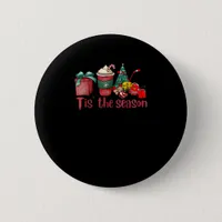 Tis The Season Hockey Christmas Coffee Santa Button