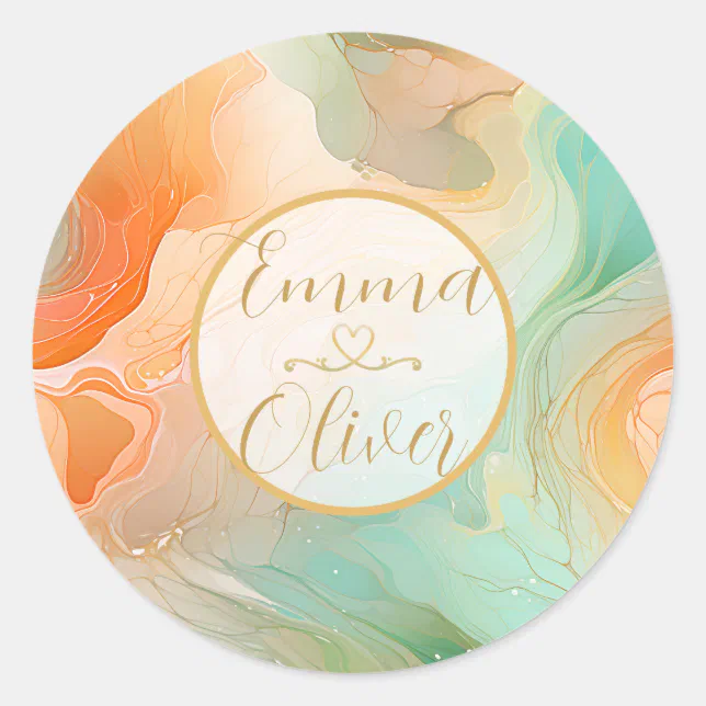 Marble Terracotta Wedding Invitation Classic Round Sticker