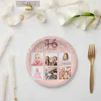 16th birthday rose gold pink photo paper plates