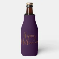 Happy Halloween Orange Copper Glitter Typography Bottle Cooler