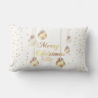 Gold Script Confetti White Family Christmas Balls Lumbar Pillow