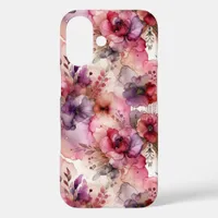 Pink and Purple Flowers Alcohol Ink Illustration iPhone 16 Case