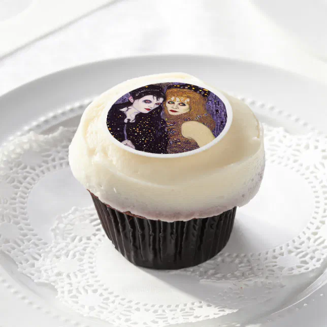 Vampire et sorcière à Halloween Poster Edible Frosting Rounds