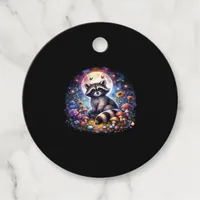 Whimsigoth Raccoon By Moonlight, Cute Colorful Fan Favor Tags