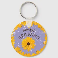 Yellow Flower Your Name Worn Look Pale Purple Keychain