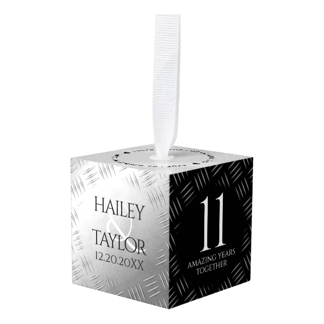 Elegant 11th Steel Wedding Anniversary Cube Ornament