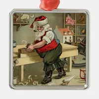 Vintage Santa in Workshop Metal Ornament