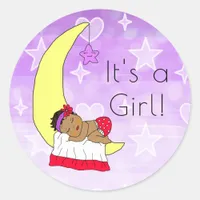 It's a Girl , Baby Girl on Moon Purple Ethnic Classic Round Sticker
