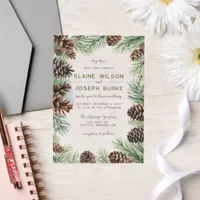 Rustic Winter Foliage Pine cone Wedding Vellum Invitations