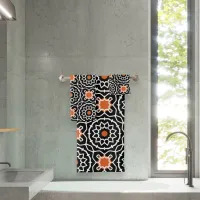 Black White Orange Moroccan Geometric Pattern Bath Towel Set