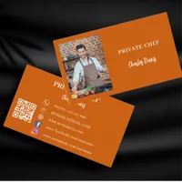 Private chef burnt orange photo catering QR code Business Card