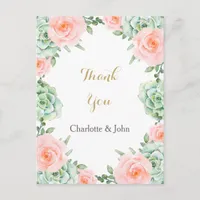 Watercolor Succulent Blush Floral Elegant Wedding Postcard