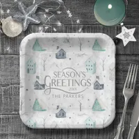 Cozy Home Christmas Teal ID985 Paper Plates