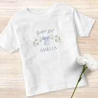 Cute Dusty Blue Bow & Floral Name Flower Girl Toddler T-shirt