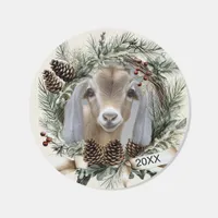 Christmas Wreath Nubian Goat  Classic Round Sticker