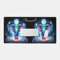 Neon Colorful Holographic Decorated Elephant | Desk Mat