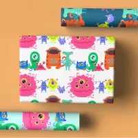 Bright Rainbow Colored Monster Illustrations Wrapping Paper Sheets