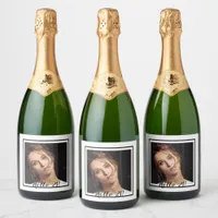 21st birthday photo white black sparkling wine label