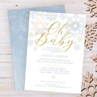 Oh Baby Dusty Blue Snowflake Shower Invite