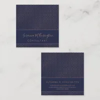 Modern Rose Gold Foil Navy Blue Geometric Business Square Business Card