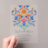 Vibrant Mexican Birds Otomi Floral Fiesta Wedding Acrylic Invitations