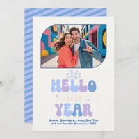 Bluebell Dream Hello New Year Blue Retro Photo Holiday Card