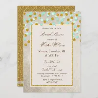 FAUX Glitter Mint Gold confetti Bridal Shower Invitation