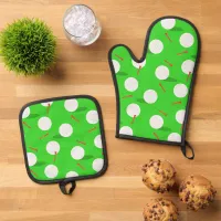 Golf Golfer Golfing, Fun Golf Balls and Tees Oven Mitt & Pot Holder Set