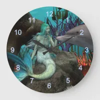 Mermaid and Dolphin Under the Sea Large Clock