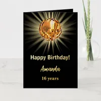 Disco ball black gold photo happy birthday foil greeting card