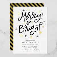 Merry And Bright Modern Black Gold Holiday Party F Foil Invitation