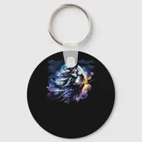 Whimsigoth Witch Flying Over Full Moon Women Kids  Keychain