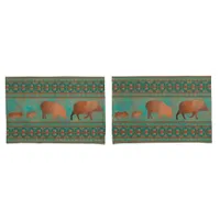 Southwest Cute Javelina Family Copper Teal Pillow Case