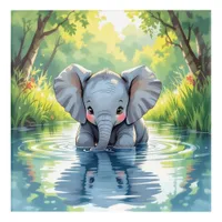 Adorable Baby Elephant and Reflection   Acrylic Print