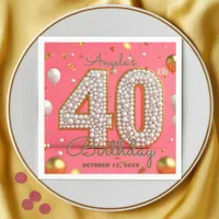 Elegant Glam Pink Gold and Pearls 40th Birthday Napkins