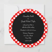 Red and White Polka Dot Black Circle Wedding Invitation