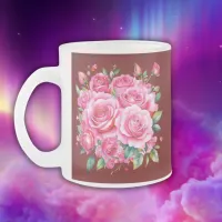 Monogrammed Name Pink Roses | Frosted Glass Coffee Mug